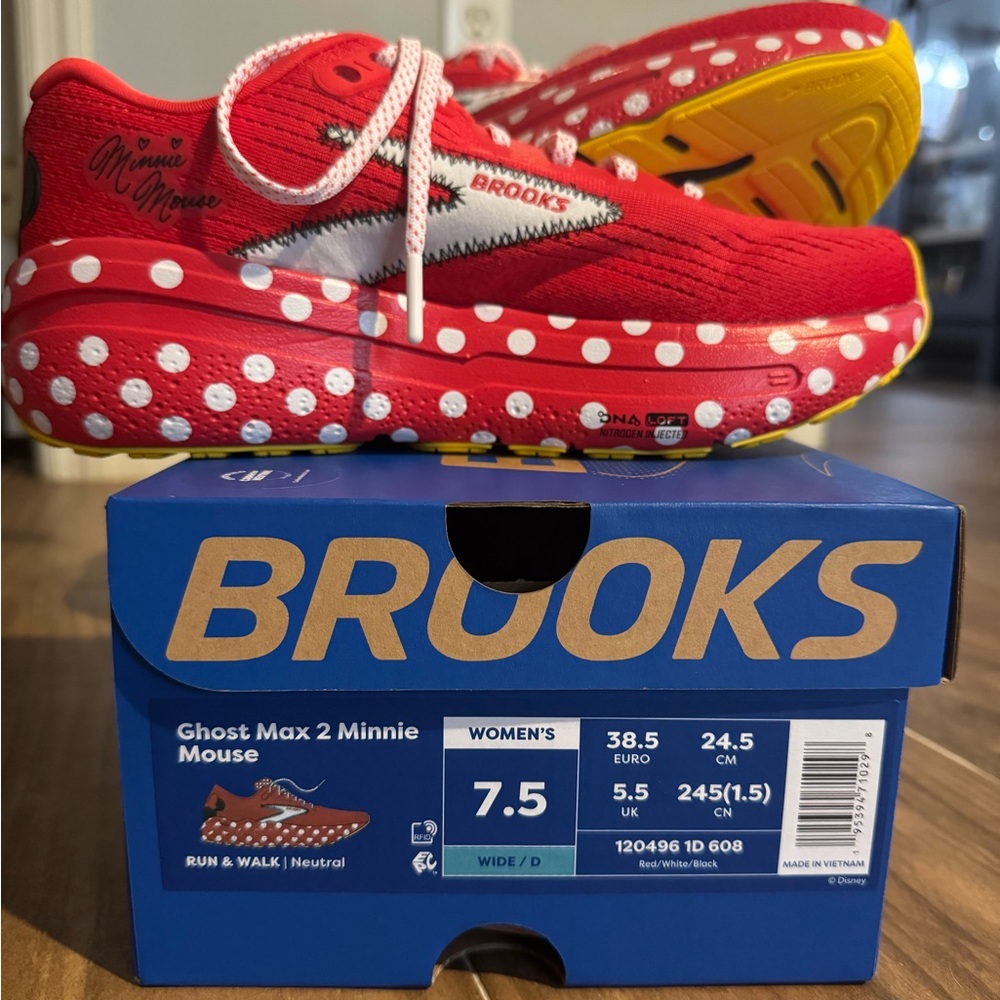 Women’s Brooks Ghost Max 2 Disney Minnie Red and White Run Disney Shoes